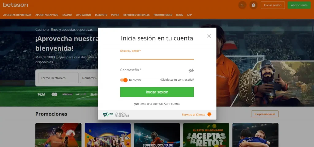 Betsson login interface